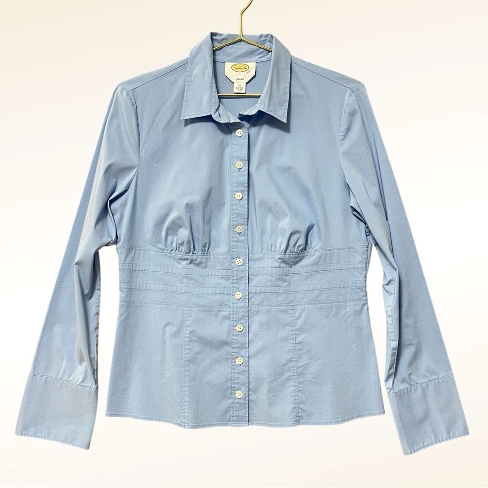 Vintage Talbots Light Blue Button-Up Fitted Shirt Size 10 Office Career Dressy